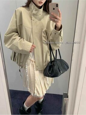 open yy Women’s Cream Utility Bomber Jacket